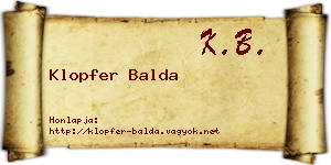 Klopfer Balda névjegykártya